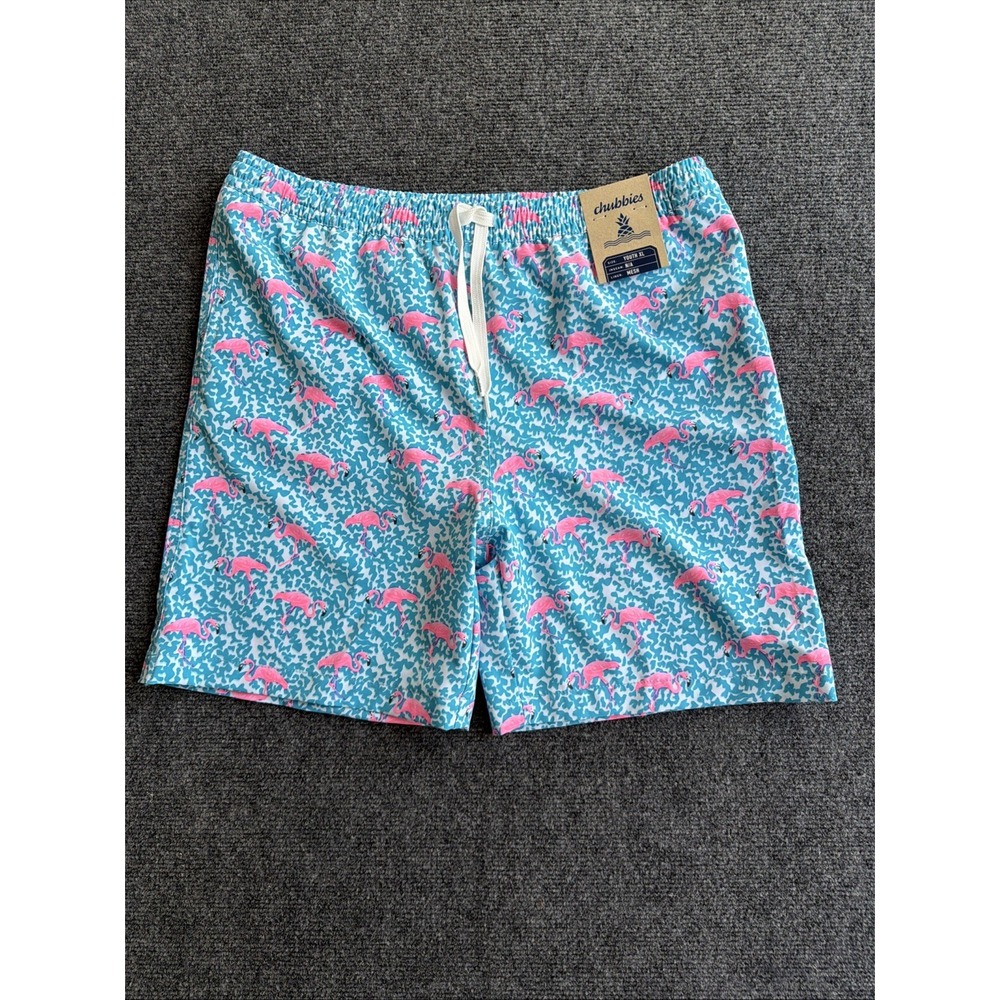 Chubbies Youth Swim Trunks Size XL 18/20 Pink Blue Flamingos Lined With Pockets